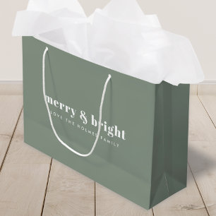 Merry en Bright   Moderne minimale kerstgroen Groot Cadeauzakje