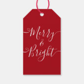 Merry en Bright | Moderne Typografie Red Kerstmis Cadeaulabel (Achterkant)