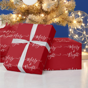 Merry en Bright   Moderne Typografie Red Kerstmis Cadeaupapier