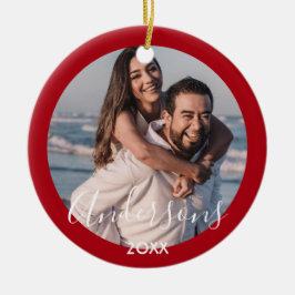 Merry en Bright | Moderne Typografie Red Kerstmis Keramisch Ornament