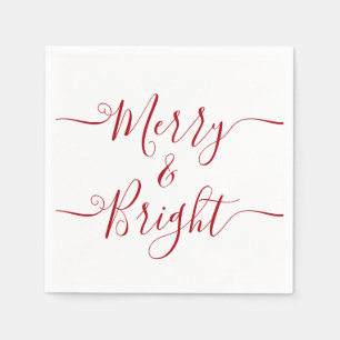 Merry en Bright Moderne Typografie Red Kerstmis Servet