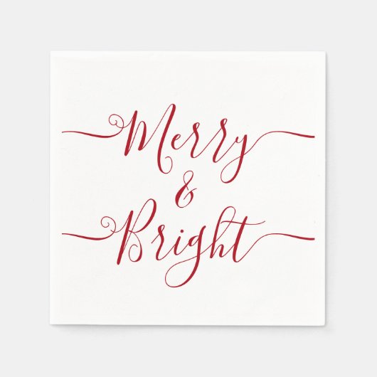 Merry en Bright | Moderne Typografie Red Kerstmis Servet (Voorkant)