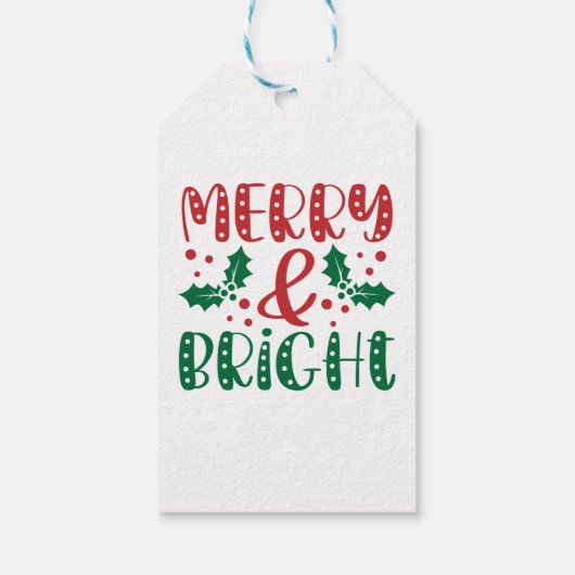 Merry en Bright Red en Green Holly Kerstmis Cadeaulabel (Achterkant)