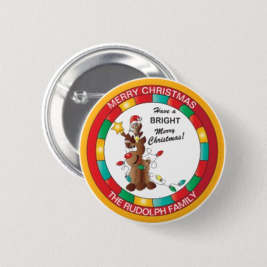 Merry en Bright Reindeer en Kerstmuis Ronde Button 5,7 Cm (Voorkant /achterkant)