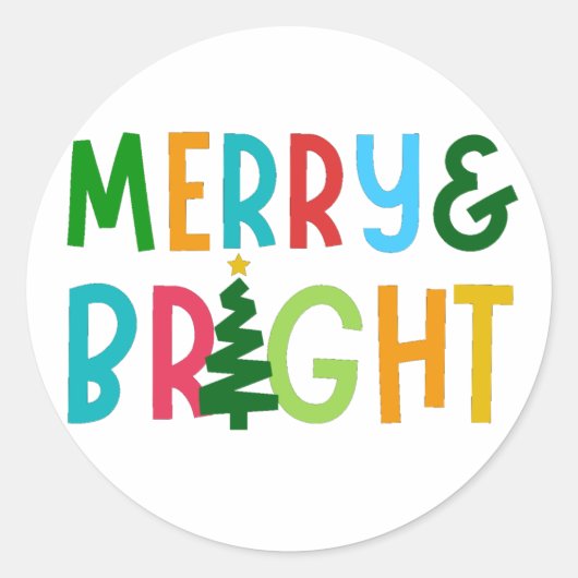 MERRY EN BRIGHT RONDE STICKER (Voorkant)