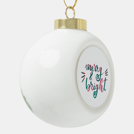 Merry en bright - roze en groen keramische bal ornament (Links)