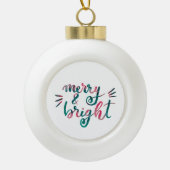 Merry en bright - roze en groen keramische bal ornament (Voorkant)