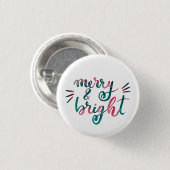 Merry en bright - roze en groen ronde button 3,2 cm (Voorkant /achterkant)