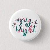 Merry en bright - roze en groen ronde button 3,2 cm (Voorkant)