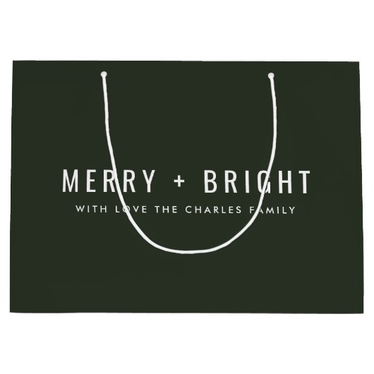 Merry en Bright | Stijlvolle donkergroene kerst Groot Cadeauzakje (Voorkant)