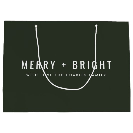 Merry en Bright | Stijlvolle donkergroene kerst Groot Cadeauzakje (Achterkant)