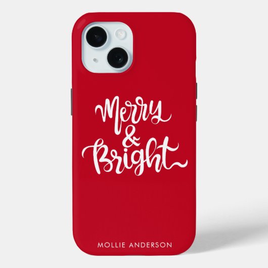 Merry en Bright Typography Script Rood Case-Mate iPhone Case (Achterkant)
