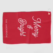 Merry en Bright Typography Script Rood Golfhanddoek (Horizontaal)