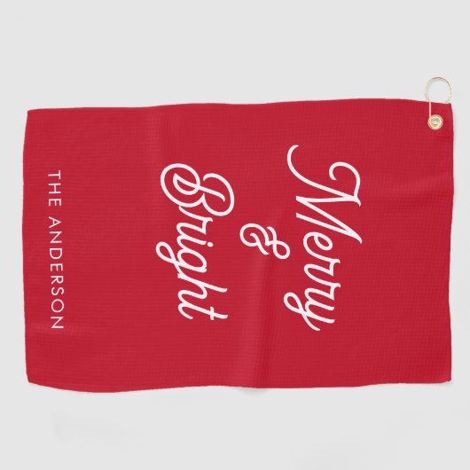 Merry en Bright Typography Script Rood Golfhanddoek (Horizontaal)