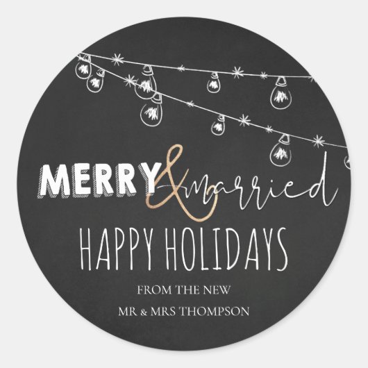 Merry en getrouwd New Mr en Mrs Prettige feestdage Ronde Sticker (Voorkant)