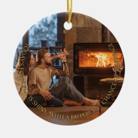 Merry & Engaged 2 Foto Verloving Aankondiging Keramisch Ornament (Voorkant)