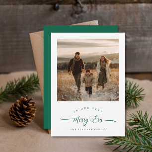 Merry Era Grappige Single Foto Groene Kerstmis Feestdagenkaart