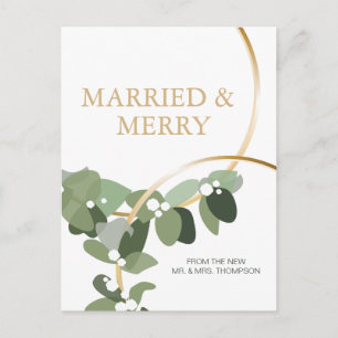 Merry Eucalyptus Wreator Pas getrouwd Kerstmis bed Briefkaart