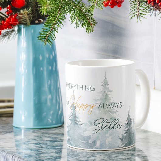 Merry Everything Happy Always Trees Personalized Koffiemok