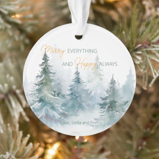 Merry Everything Happy Always Winter Trees Acrylic Ornament (Boom)
