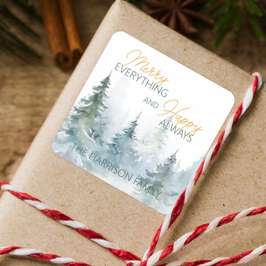 Merry Everything Happy Always Winter Trees Vierkante Sticker