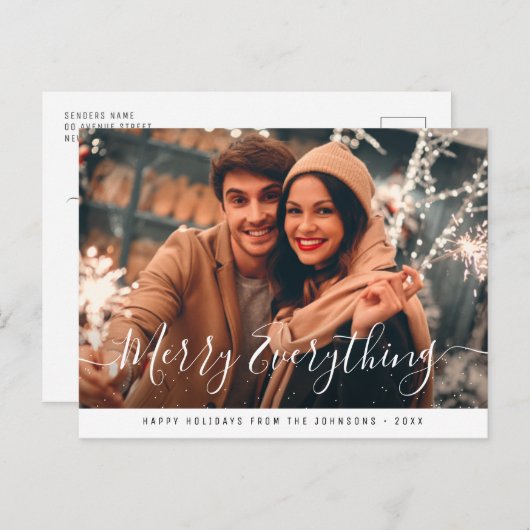 Merry Everything Modern Script Leuke foto Briefkaart (Voorkant / Achterkant)