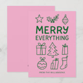 Merry Everything Pink Green Doodle Sketch Naam toe Feestdagenkaart (Voorkant / Achterkant)