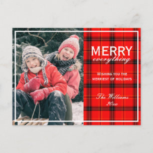 Merry Everything Red Plaid Familiefoto Kerst Feestdagenkaart