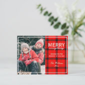 Merry Everything Red Plaid Familiefoto Kerst Feestdagenkaart (Staand voorkant)