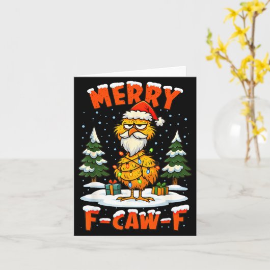 Merry F-caw-f Chicken Christmas Funny Rooster Men Kaart (Gele Bloem)