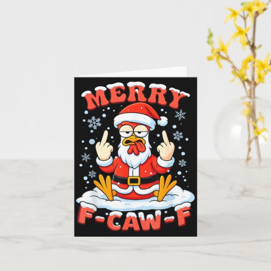 Merry F-caw-f Chicken Christmas Funny Rooster Men Kaart (Gele Bloem)