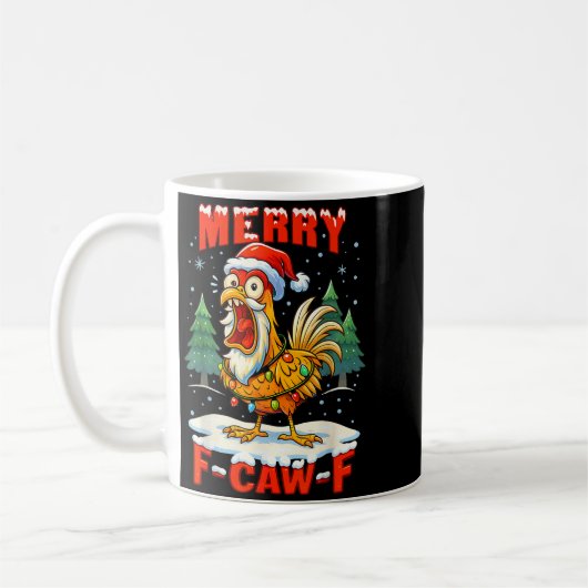 Merry F-caw-f Chicken Christmas Funny Rooster Men Koffiemok (Links)