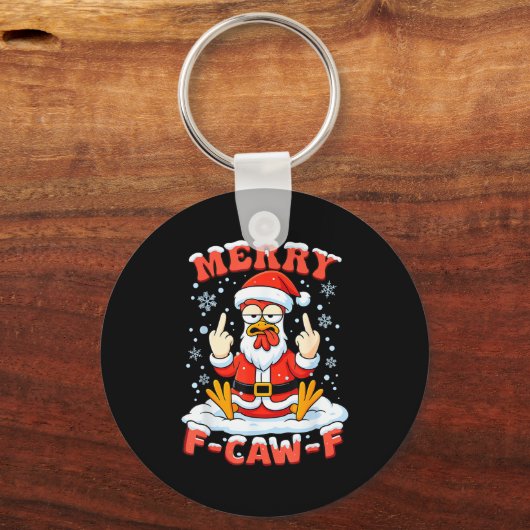 Merry F-caw-f Chicken Christmas Funny Rooster Men Sleutelhanger (Voorkant)
