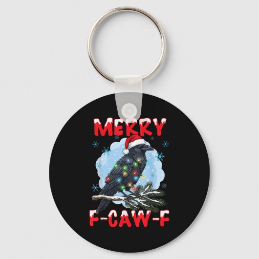 Merry F-caw-f Crow Christmas Snowflake Xmas Lights Sleutelhanger (Voorkant)