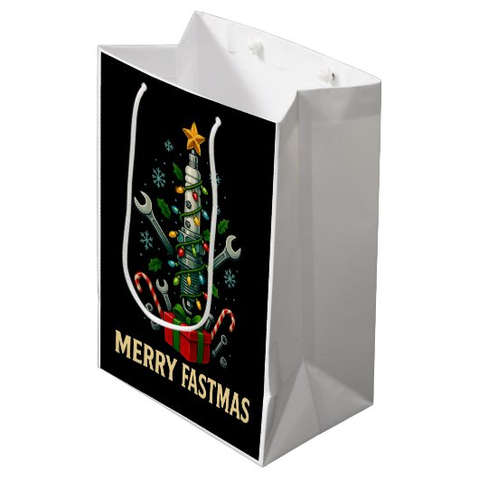 Merry Fastmas Spark Plug Christmas Tree Mechanic  Medium Cadeauzakje (Voorkant Gekanteld)