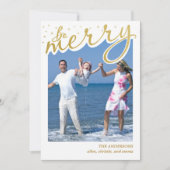 Merry Faux Gold Folie Retro Script Kerstfoto Feestdagenkaart (Voorkant)