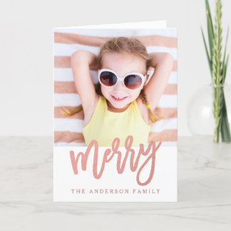 Merry Faux Rose Gold Foil | Carte photo de vacance
