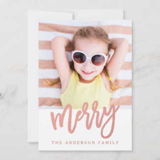 Merry Faux Rose Gold Foil | Carte photo de vacance