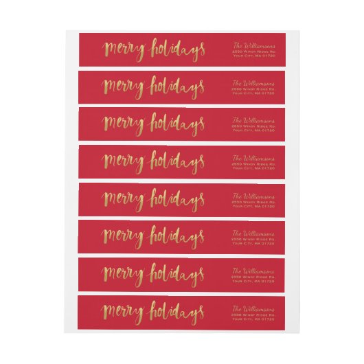 Merry Feestdagen Elegant Gold Script Custom Red (Vel)