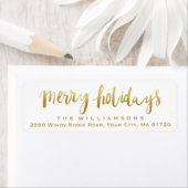 Merry Feestdagen Elegant Gold Script Custom Wit Etiket (Insitu)