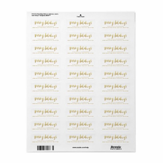 Merry Feestdagen Elegant Gold Script Custom Wit Etiket (Full Sheet)
