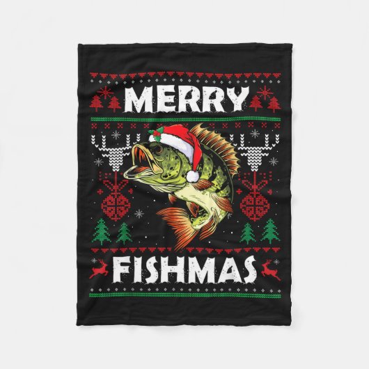 Merry Fishmas B Fish Fishing Christmas Ugly Sweate Fleece Deken (Voorkant)