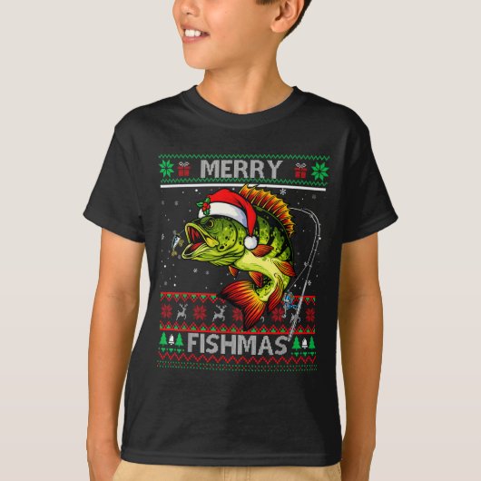 Merry Fishmas B Fish Fishing Christmas Ugly Xmas T-shirt (Voorkant)