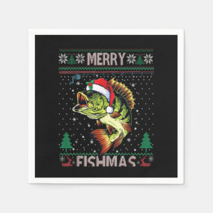 Merry Fishmas Bass Fish Vist Kerstmis Ugly Swe Servet
