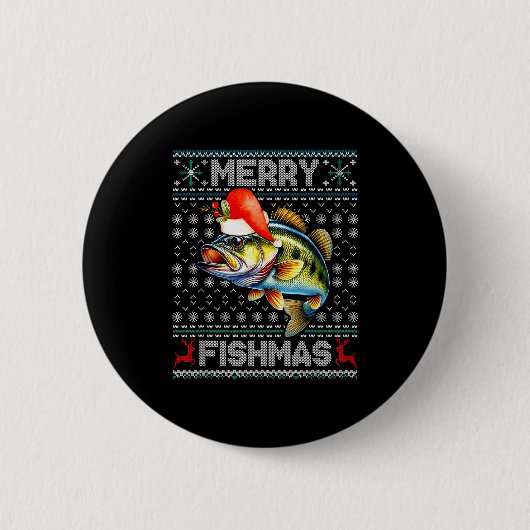 Merry Fishmas Christmas Holiday Santa Fishing Xmas Ronde Button 5,7 Cm (Voorkant)