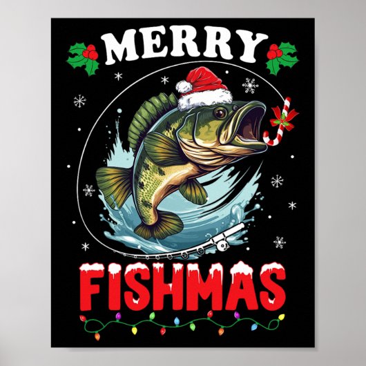 Merry Fishmas Fish Funny Vist Kerst Pap Mannen Poster (Voorkant)