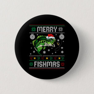 Merry Fishmas Fun Fish Vist Visser Lelijk Chri Ronde Button 5,7 Cm