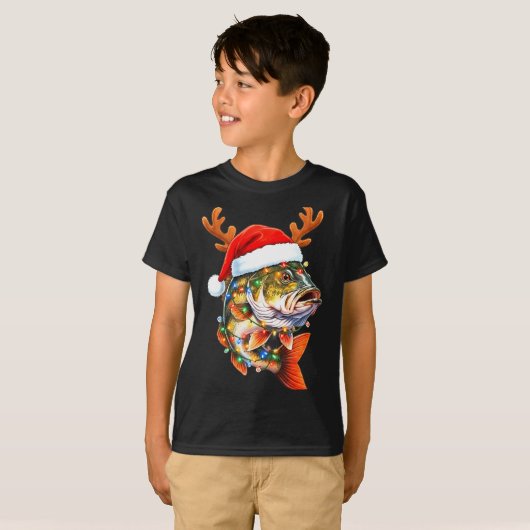 Merry Fishmas Funny B Fishing Christmas Santa Hat T-shirt (Voorkant volledig)
