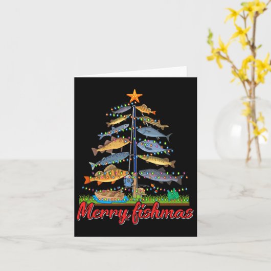 Merry Fishmas Funny Fisher kerstboom Vist Kaart (Gele Bloem)
