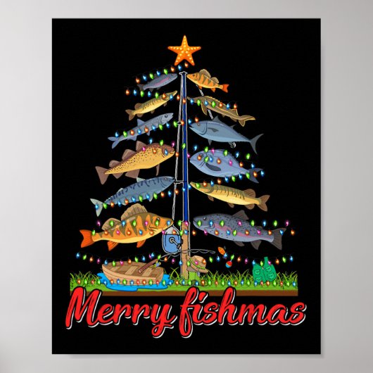 Merry Fishmas Funny Fisher kerstboom Vist Poster (Voorkant)
